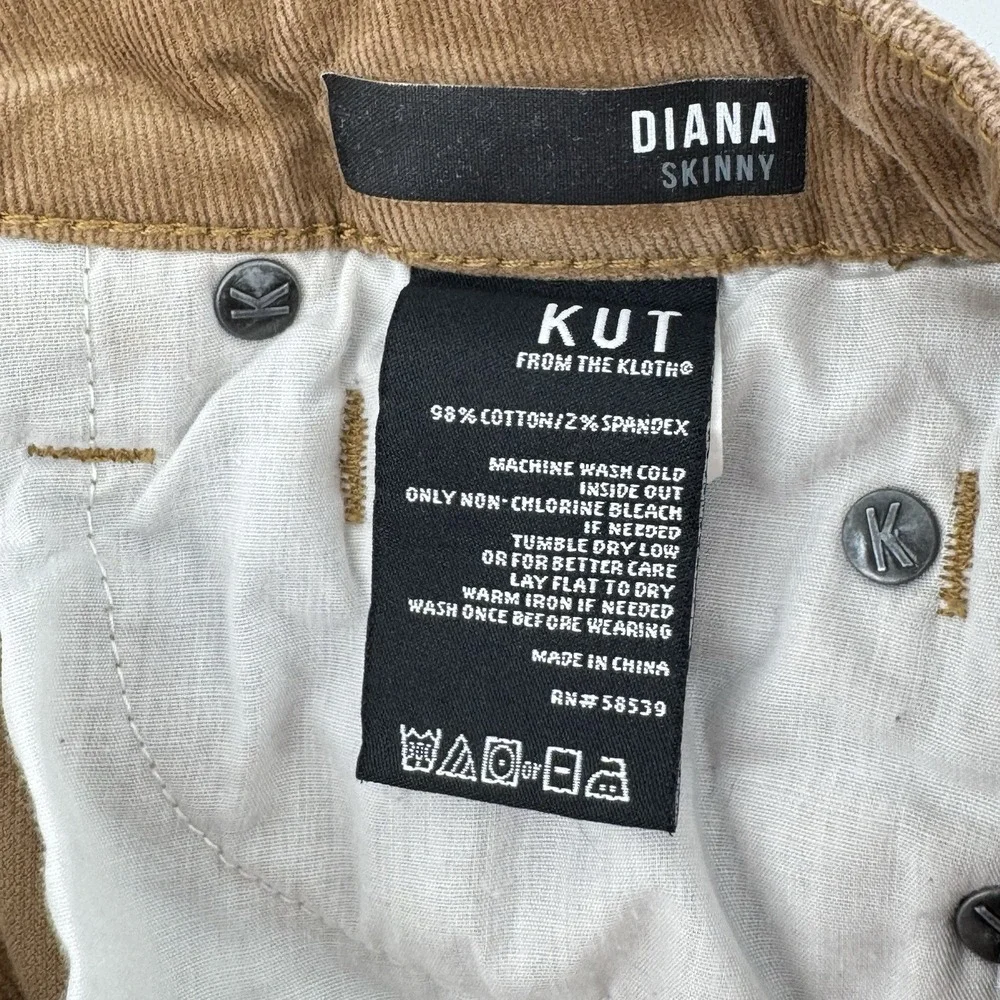 Kut From The Kloth Diana Skinny Corduroy Pants Brown Stretch Women's Size 00 Y2K